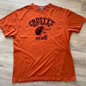 Old Navy Orange Crusty's Pest Control Graphic T-Shirt Funny Grunge Vintage Y2K